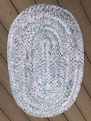 VTG Oval Rag Rug Primitive Braided Americana Colors Hand Made Farmhouse 26”x29” • $25.80