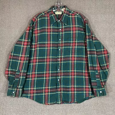 VINTAGE LL Bean Flannel Shirt Mens Large Green Red Button Up Long Sleeve USA • $19.99