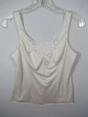 Vintage Lorraine Satin Camisole Size 36 White Nylon Lace • $7.99