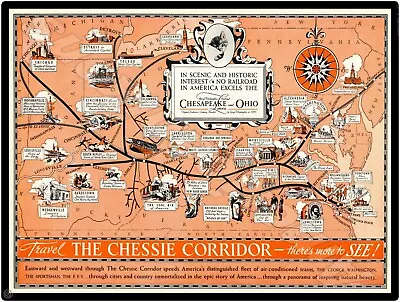 1938 Chessie System New Metal Sign: Chesapeake Railroad Corridor Color Map • $19.88