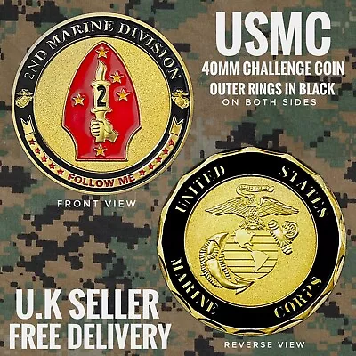 United States Marine Corps USMC 2nd Marine Division Challenge Coin  40mm Black • £8