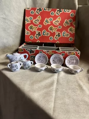 Vintage Made In Japan Childs Mini Tea Set With Box. Snowflakes Service For 3 • $13.93