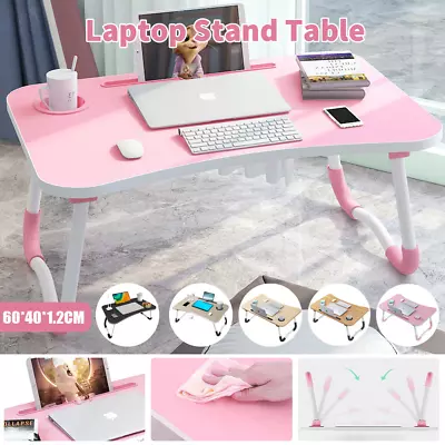 Laptop Bed Table Foldable Lap Standing Desk Tray Bed With Cup Slot USB Lamp Fan • $16.99