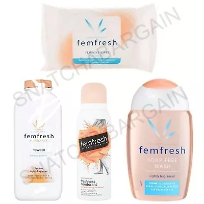 £14.99 • Buy FEMFRESH BUNDLE OFFER PACK SPRAY 125ml,POWDER 200g,LIQUID WASH 150ml,WIPES 15's