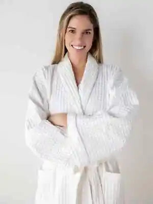 White Unisex Waffle Bathrobe 100% Egyptian Cotton Hotel Quality Robes Nightwear • £16.99