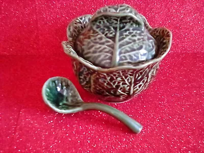 £17.50 • Buy Vintage Portuguese Green Cabbage Leaf Lidded Soup Bowl With Spoon/ladle