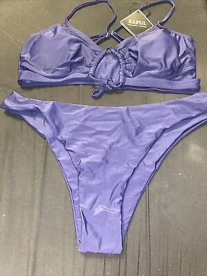 ZAFUL Women's Ribbed Cut Out Bikini Set Navy Blue Sexy Cheeky Large Swimwear New • $15.15