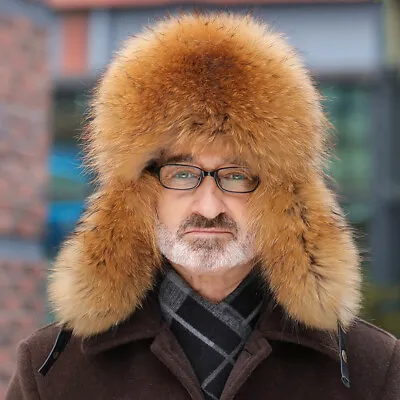New Men Russian Real Fox Fur Trapper Hats Real Sheepskin Ushanka Cossack Ski Cap • $45.99