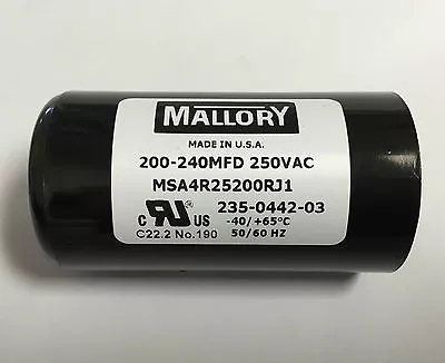 200 240uf MSA4R25200R 250VAC Mallory Motor Start Capacitor Suit 240VAC BMI • $40