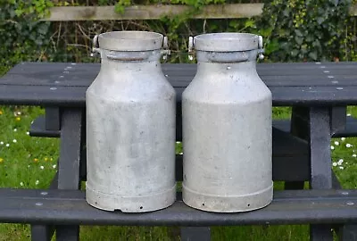 2x Vintage Old Aluminium Milk Churn Milkchurn Milking Pot 25L - FREE POSTAGE • £137.95