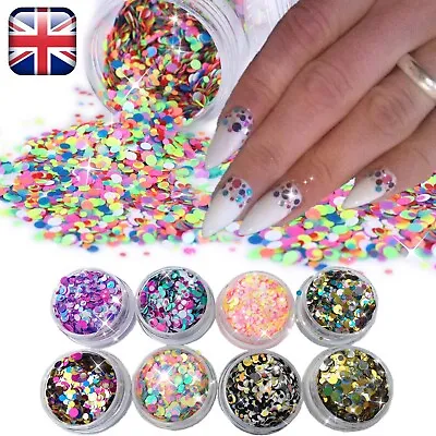 ROUND GLITTER PAILLETTE DOT SHAPE Mini Sequins Confetti Loose Nail Art 3D Neon  • £2.99