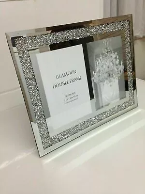 £14.99 • Buy Glamour Mirrored Crushed Crystal Diamond,double Photo Frame,two 6x4 Photo Silver