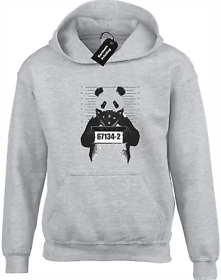 Panda Mugshot Hoody Hoodie Funny Cute Meme Animal Lover Design Joke Gift (col) • £16.99