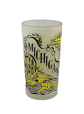 Vintage Hazel Atlas Michigan Glass Souvenir Map Travel Frosted 5  Tumbler • $12.99