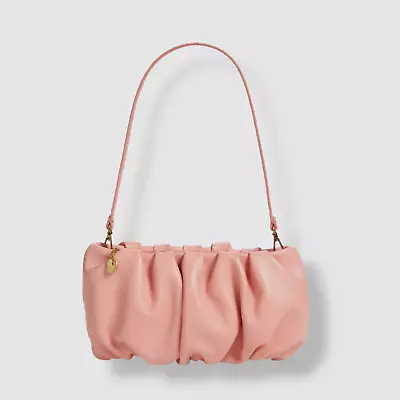 $195 Staud Women's Pink Bean Ruched Leather Shoulder Bag • $62.78