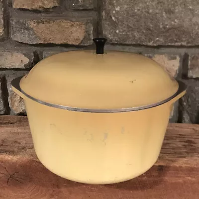 Vtg CLUB ALUMINUM 4 QT Dutch Oven Pot Mustard Yellow Cookware Covered Lid • $24.75