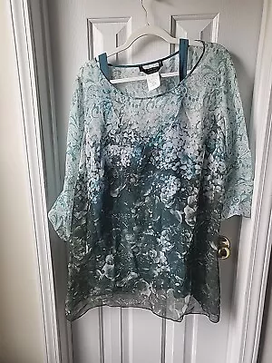 Marina Rinaldi Sheer Floral 2pc  Turquoise Top Blouse W/Camisole Sz 29 • $39.99