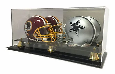 New Double Football Mini Helmet Display Case With Mirror Back And Black Base • $50.30