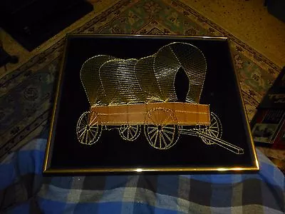 Vintage COVERED WAGON Velvet String Art MID CENTURY Wall Hanging VG ! • $48.65