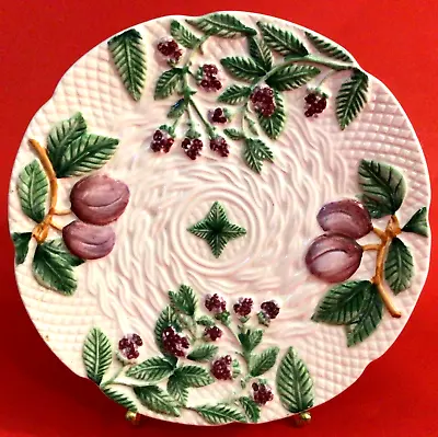 Majolica Style Plate Malaga Cardinal Inc.  Hand Painted Purple Green 8 1/4  • $8.44