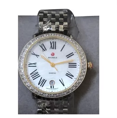 New Michele Diamond Serein Gold/Silver Face Silver Bracelet Watch Retail $2200 • $995