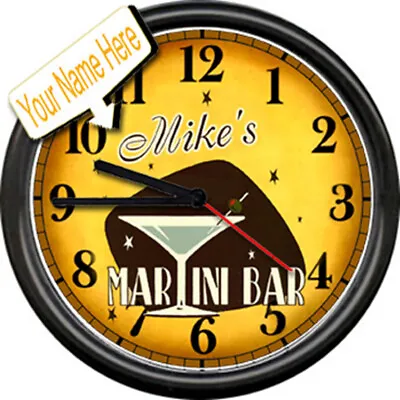 Personalized 50's Martini Bar Retro Vintage Mad Men Lounge Style Sign Wall Clock • $26.95