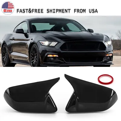 Gloss Black Horn Mirror Cover For 2015-2022 Ford Mustang Without LED Turn Signal • $27.98