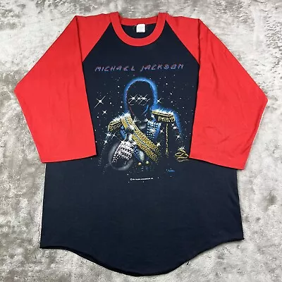 Vintage Michael Jackson Victory Tour Raglan T Shirt Adult Large 1984 Red & Black • $98.88