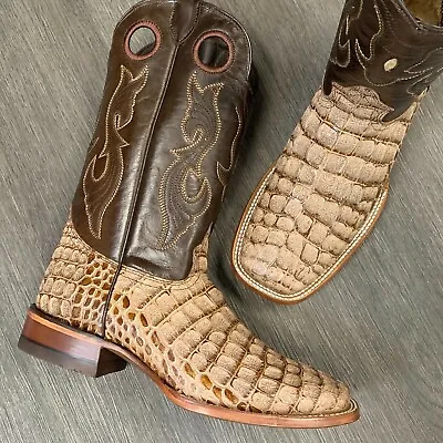 Men's Rodeo Cowboy Boots Coco Alligator Print Western Square Toe Boots Tan Color • $119.99