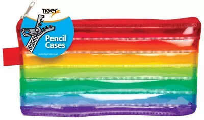 Small Rainbow Pencil Case Transparent Zip Small Stationery School Home Cosmetics • £3.99