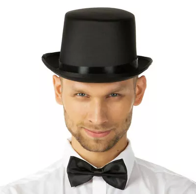 Black Top Hat Magicians Victorian Top Hat For Mens Adult Party Accessories Uk • £6.29