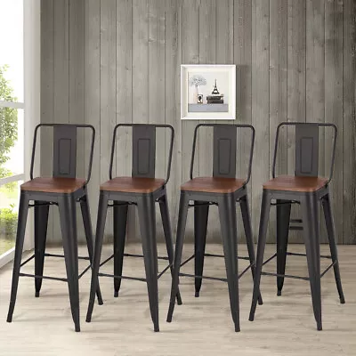 Tall Metal Table & Stools Set Kitchen Bistro Bar Stool Barstool High Back Chair • £82.95