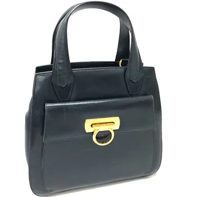 SALVATORE FERRAGAMO Gancini Tote Bag Hand Bag Navy Leather • $363