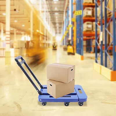 Portable Cart Folding Dolly Blue Collapsible Trolley Push Hand Truck Moving Cart • $39.90