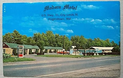 Postcard Hagerstown MD - Modern Motel - Swimming Pool - Phone Booth • $4