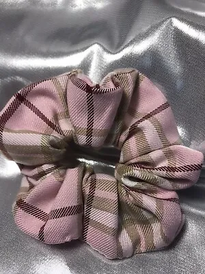 Handmade Large Check Tartan Scrunchie In Pale Pink Beige And Mulberry • £2.90