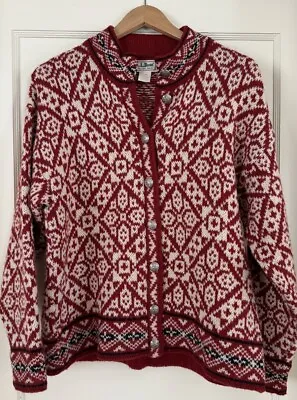 Size Medium Vintage LL Bean Nordic Fair Isle Wool Blend Cardigan Sweater • $25