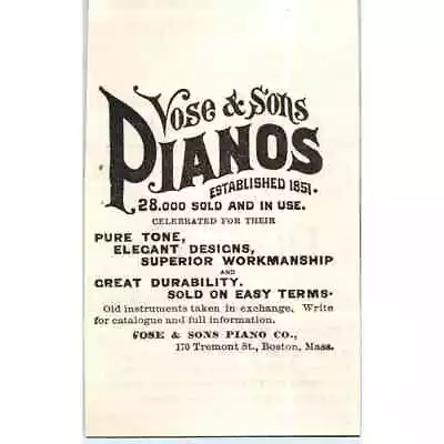 Vose & Sons Piano Co Boston MA C1890 Victorian Ad AE8-CH6 • $27