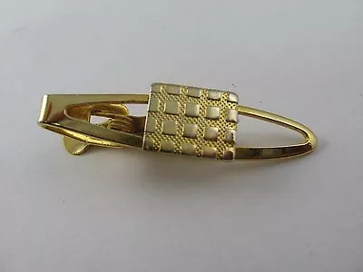 Vintage Mens Tie Bar: Waffle Checker Pattern Gold Tone • $8.99