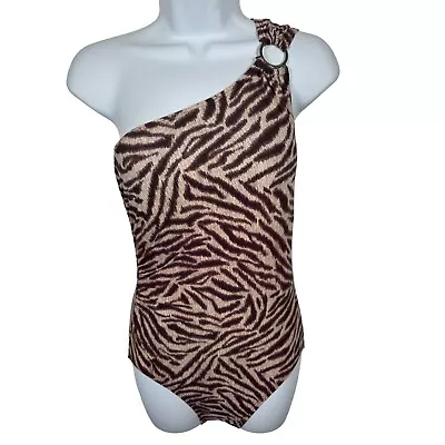 Michael Kors Size 8 Swimsuit Womens One Piece Animal Print One Shoulder Brown • $13.99