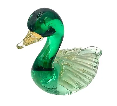 Vintage Murano Green Yellow Art Glass Duck Hand Blown Figurine Italy Birds Fowl • $52.99