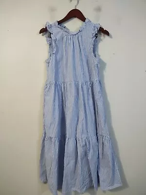 J Crew Tiered Cotton Dobby Midi Dress In Cape Striped Sz 6 • $25.74