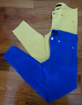 BEBE BLUE & YELLOW DENIM SKINNY 5 Pocket JEANS W/SPANDEX Women’s SZ 28 LOT OF 2 • $5.99