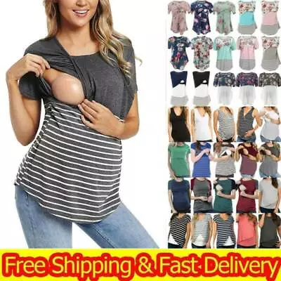 $19.48 • Buy Maternity Womens Breastfeeding Pregnant Summer Clothes Nursing Vest T-shirt Tops