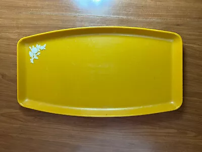 VANITY TRAY - Vtg Schwarz Brothers Plastic Gold - Mustard W/ Cream Roses Tr￼ay • $13.16