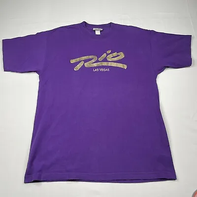 RIO Las Vegas T-Shirt Womens XL Purple Big Reflective Logo Vintage 90s USA • $9.99