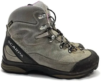 Scarpa Moraine Mid GTX Boots Womens Size 8.5 Goretex Hiking Gray Vibram Soles • £38.56