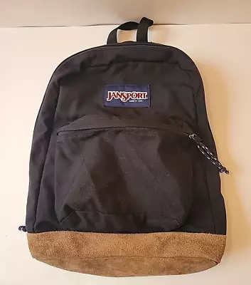 Vintage 90s Jansport Made In USA Black Backpack W/ Brown Suede Bottom • $32