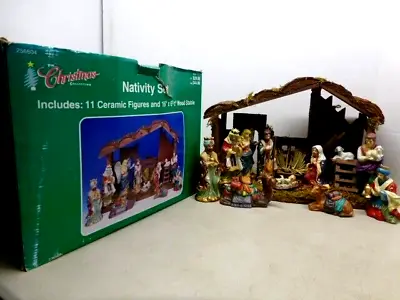VTG The Christmas Collection Nativity Set 11 Ceramic Figures & Stable 256604 • $25