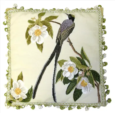 20  X 20  Handmade Wool Needlepoint Petit Point Bird And Magnolia Pillow • $330.33